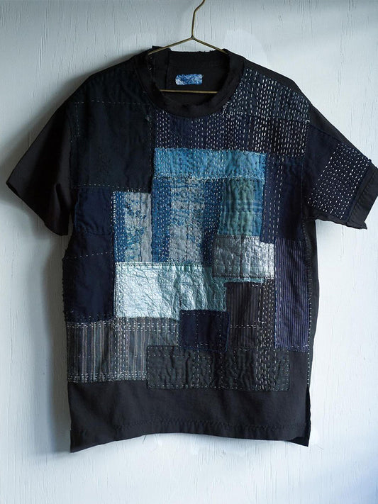 Women's Vintage Patchwork Embroidered Linen Blend Shirt artswardrobe