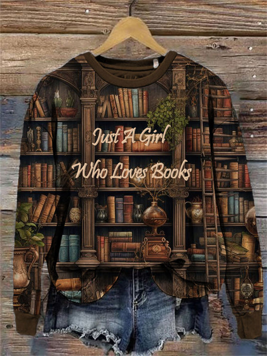 Comstylish Women's Just A Girl Who Loves Books Printed Sweatshirt