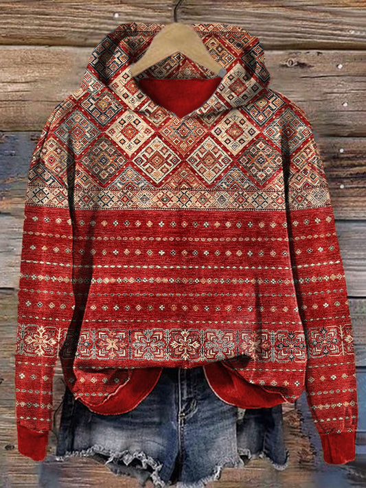 Comstylish Vintage Ethnic Geometric Pattern Cozy Hoodie