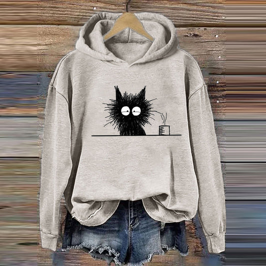Comstylish Women's Cute Black Cat Print Casual Hoodie