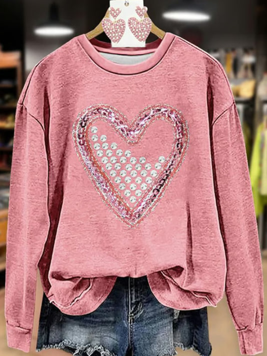 Comstylish Women'S Glitter Heart Print Round Neck Sweatshirt