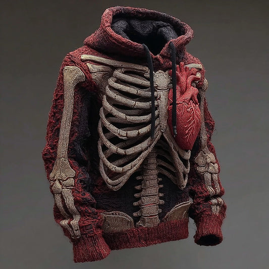 Men's Vintage Halloween Anatomy Art Knit Hooded Sweater artswardrobe