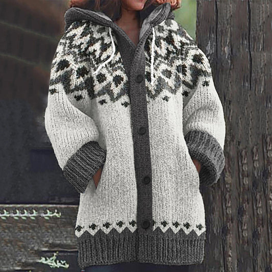 Vintage Icelandic Jacquard Warmth Knit Print Women's Sweater elevenforest