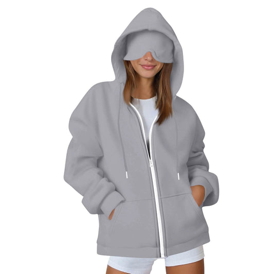 Comstylish Unisex Airplane Mode Travel Casual Cotton Blend Eye Mask Zipper Hoodie
