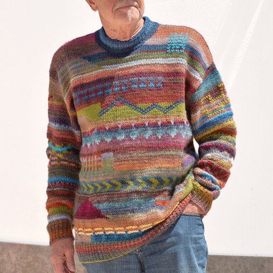 Retro Colorful Knitted Jacquard Iceland Crew Neck Sweater elevenforest