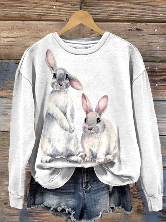 Watercolor Rabbit Print Casual Cozy Sweatshirt artswardrobe