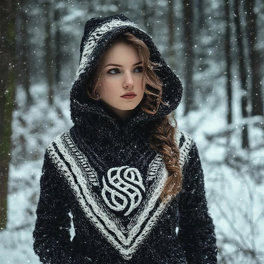 Women's Vintage Jacquard Cozy Knit Hooded Sweater elevenforest