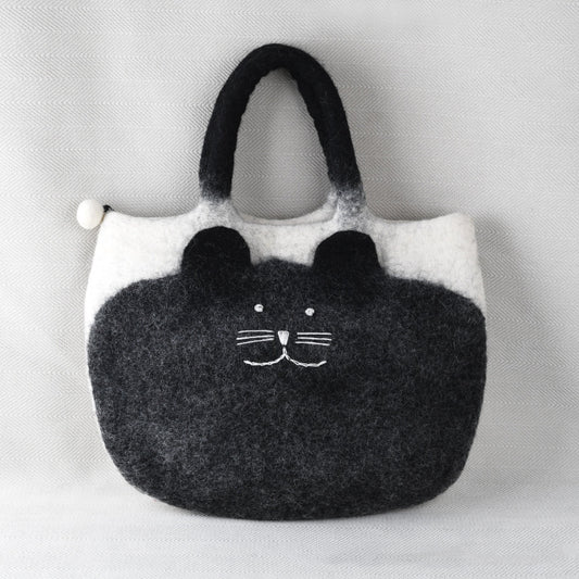 Comstylish Lovely Black Cat Contrast Color Handmade Felt Handbag