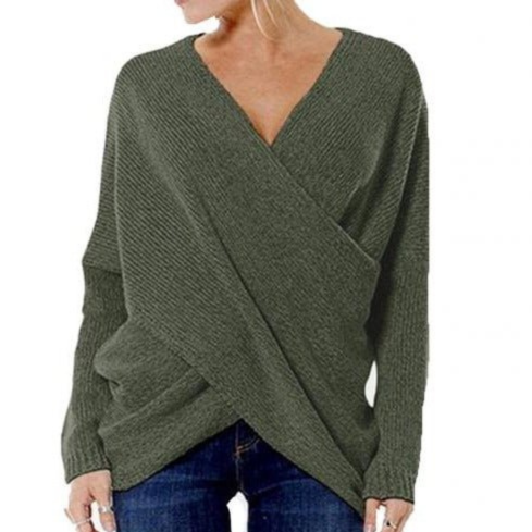 Frida® | Wrap sweater ribbed V-neck with long sleeves