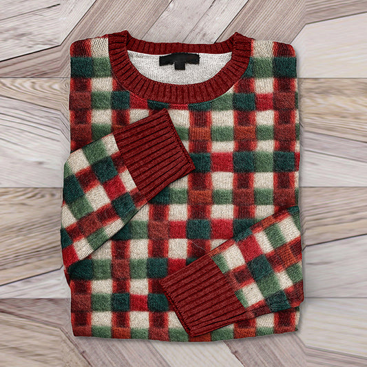 Christmas Red Green Gingham Art Cozy Knit Sweater artswardrobe