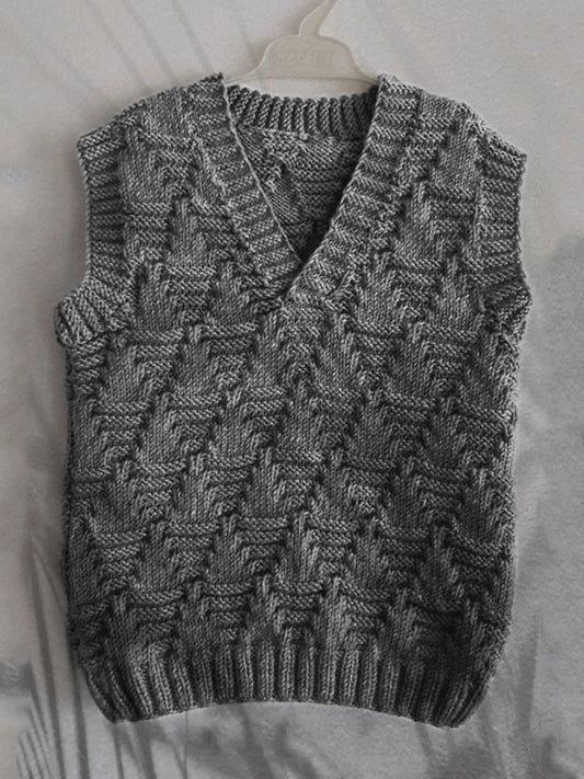 Men's Vintage Trees Jacquard Cozy Knit V Neck Vest elevenforest
