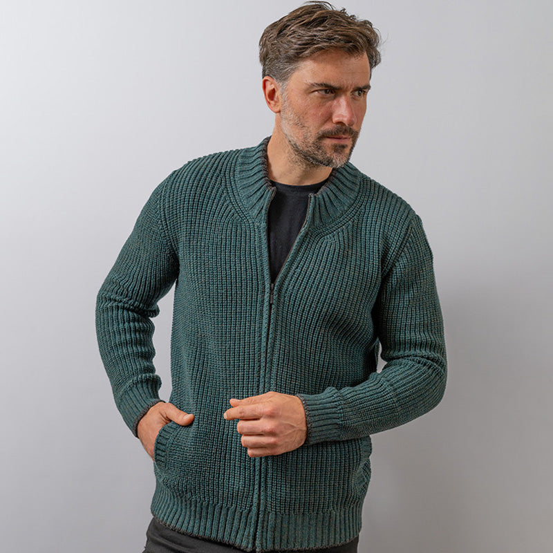 Men's Merino Wool Ri���bbed Cardigan artswardrobe