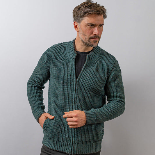 Men's Merino Wool Ri���bbed Cardigan artswardrobe