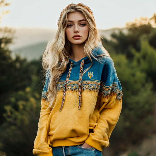 Comstylish Women's Ukraine Trident Ethnic Embroidered Art Hoodie