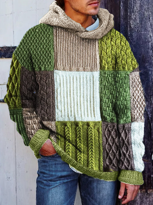 Men's Irish St. Patrick Inspired Retro Patchwork Chunky Hooded Sweater artswardrobe