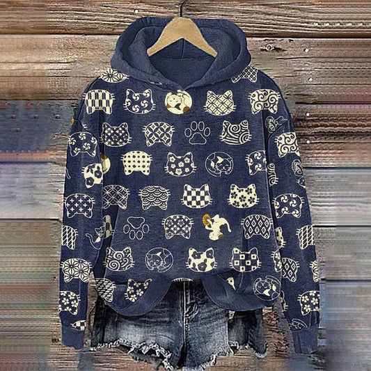Cute Cat Japanese Art Print Hoodie elevenforest