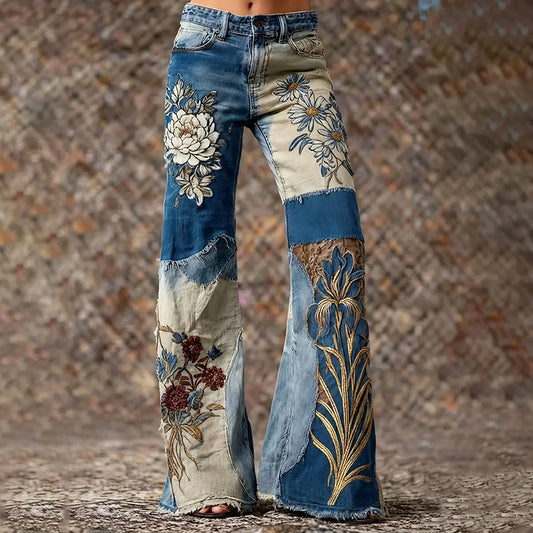 Women's Bohemian Style Floral Patchwork Art Jeans elevenforest
