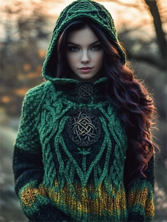 Vintage Celtic Knot Irish Gradient Cozy Hooded Sweater elevenforest