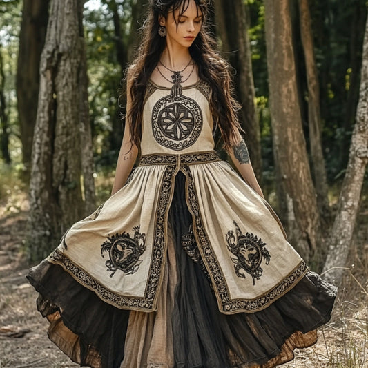 Vintage Viking Celtic Pattern Linen Comfy Tank Dress artswardrobe