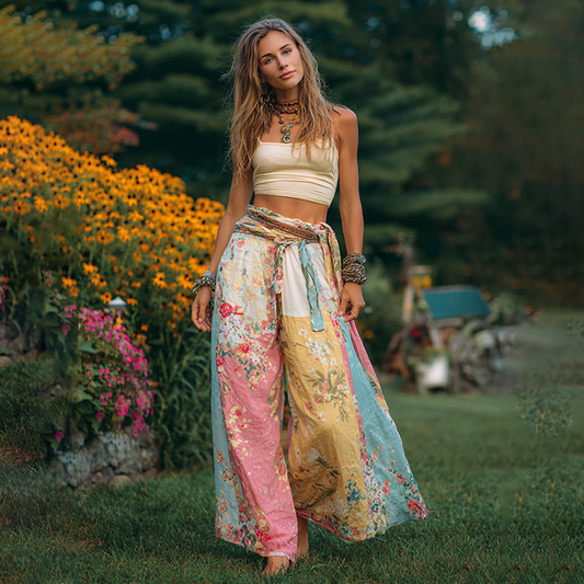Women's Bohemian Patchwork Casual Wide Leg Pants artswardrobe