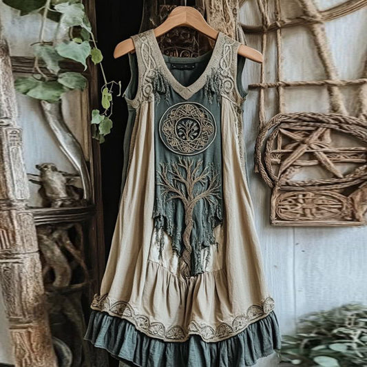 Viking Celtic Knot Patchwork Art Linen Tank Dress artswardrobe