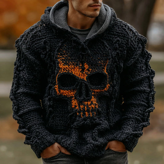Men's Halloween Celtic Skull Art Knitted Cozy Hooded Sweater elevenforest