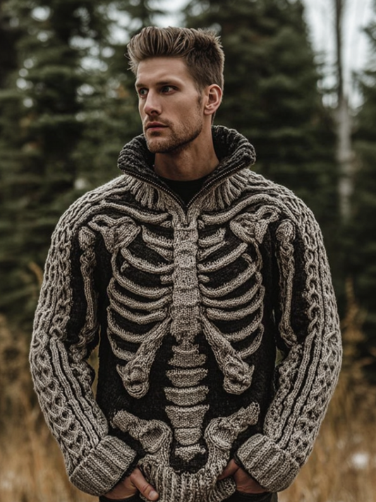 Men's Halloween Line Design Hooded Knit Sweater artswardrobe
