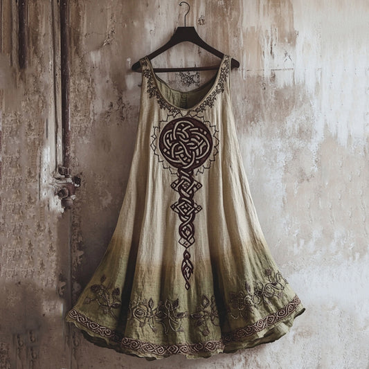 Vintage Viking Totem Gradient Linen Tank Dress artswardrobe