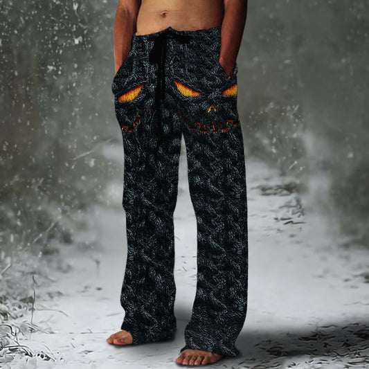 Halloween Evil Pumpkin Emoji Men's Chunky Knit Pants elevenforest