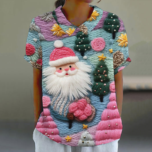 Comstylish Ugly Christmas Flip Lapel Casual Blouse