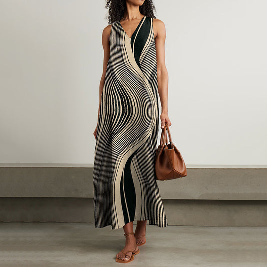 Women's Vintage Abstract Stripes Art Sleeveless Dress artswardrobe