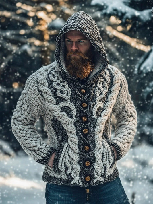 Irish Chunky Knit Pattern Men's Hooded Sweater elevenforest