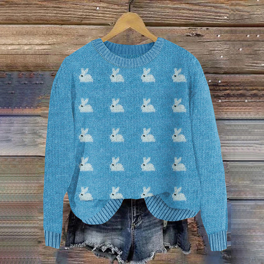 Rabbit Print Pullover Knitted Sweater artswardrobe