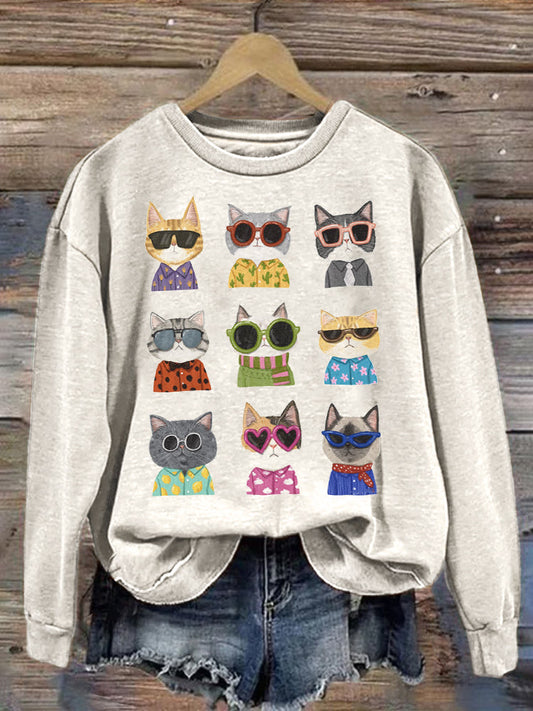 Cute Cat Print Sweatshirt elevenforest