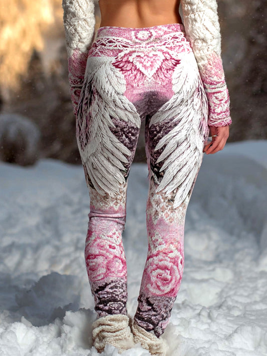 Comstylish Women's Vintage Viking Wings Rose Print Leggings