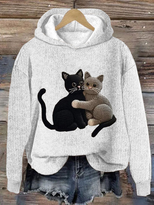 Women's Cute Pet Cat Embroidery Printed Hoodie elevenforest