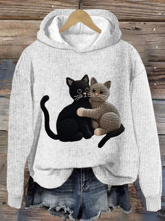 Comstylish Women's Cute Pet Cat Embroidery Printed Hoodie