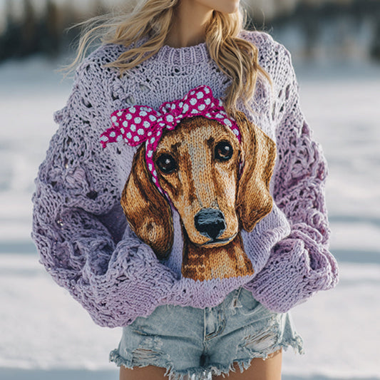Fuzzy Dachshund Dog Family Felt Cozy Knit Sweater elevenforest