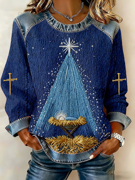 Comstylish Women's Casual Retro Jesus Print Sweatshirt