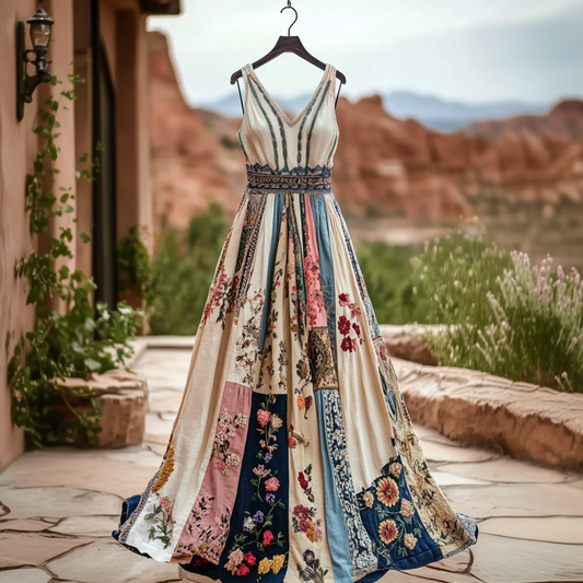 Women's Vintage Floral Art Cotton And Linen Dress artswardrobe