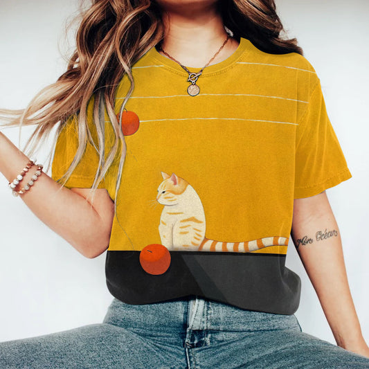 Abstract Creative Cute Sulking Cat Painting Art T-Shirt elevenforest