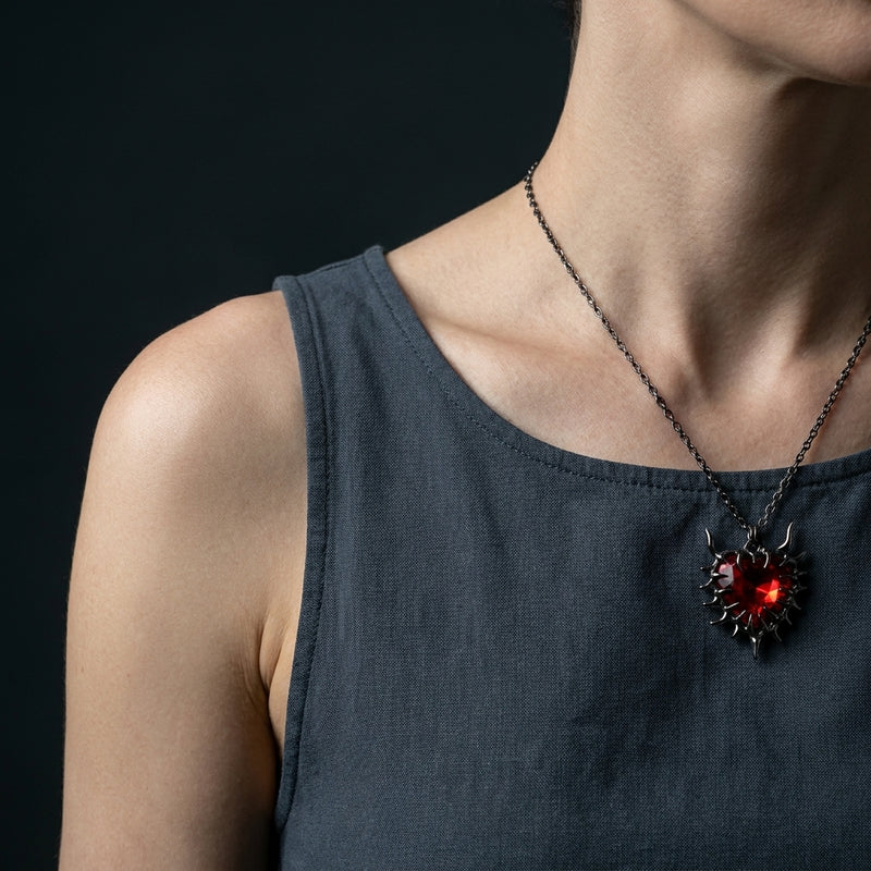 Gothic Heart Pendant Necklace Dark Thorn Heart Necklace