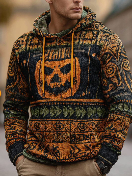 Halloween Pumpkin Element Men's Hooded Warm And Thick Warm Sweater artswardrobe