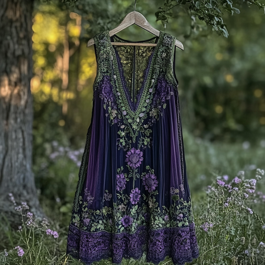 Women's Vintage Bohemian Floral Lace Sleeveless Dress artswardrobe