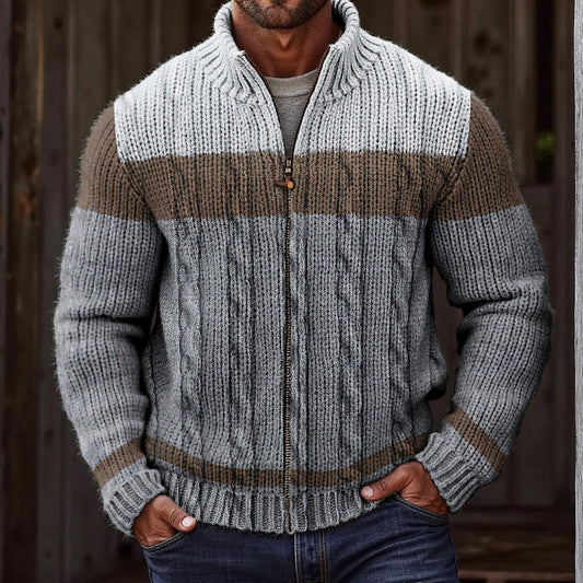 Men'S Vintage Color Block Knitted Jacquard Cozy Sweater Cardigan artswardrobe