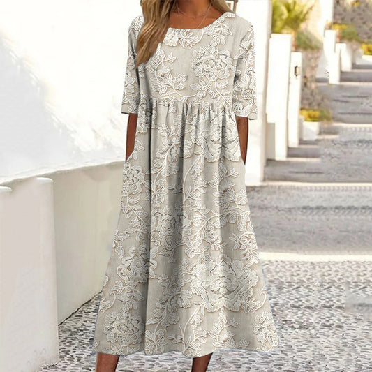 Women's Vintage Floral Print Linen Dress artswardrobe