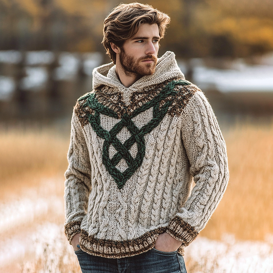 Men's Shamrock Celtic Jacquard Contrast Color Hooded Sweater elevenforest