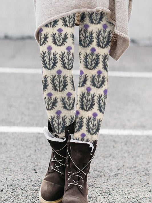 Scottish Thistle Floral Women's Knit Leggings elevenforest