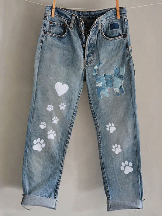 Funny Animal Embroidered Print Jeans elevenforest