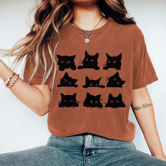 Abstract Creative Black Cats Art Print  T-shirt elevenforest